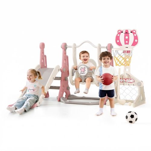 BIERUM 6-in-1 Toddler Slide Swing Set for Kids 1-3