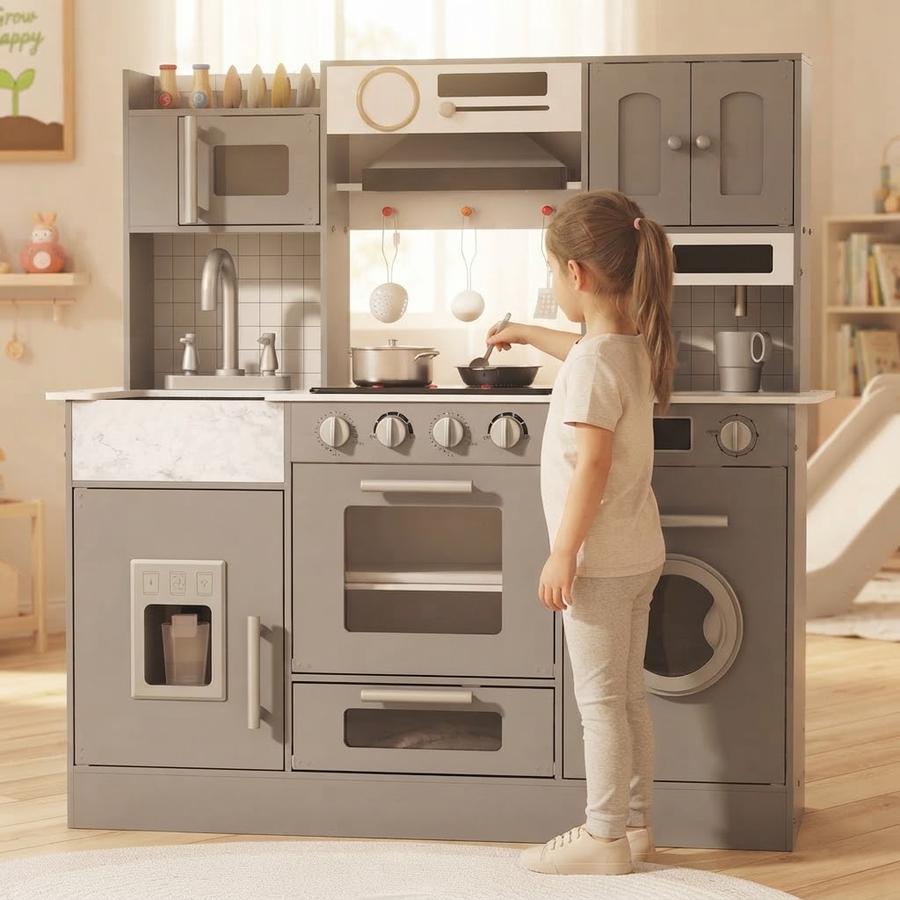 BIERUM Wooden Play Kitchen for Kids Ages 3-8